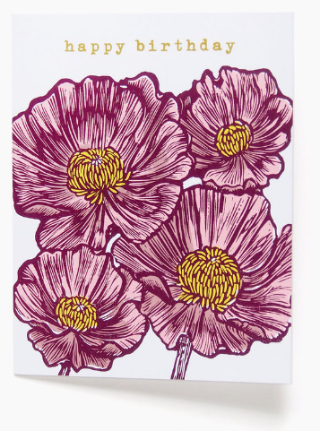 Shirley Poppies Linocut Birthday Card