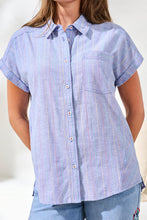 Load image into Gallery viewer, Colour Stitch Cap Sleeve Shirt - Multi Blue (Tribal)
