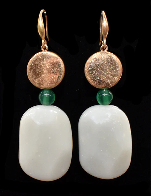 Acrylic and Stone Earring - White/Green/Brass (Shagwear)