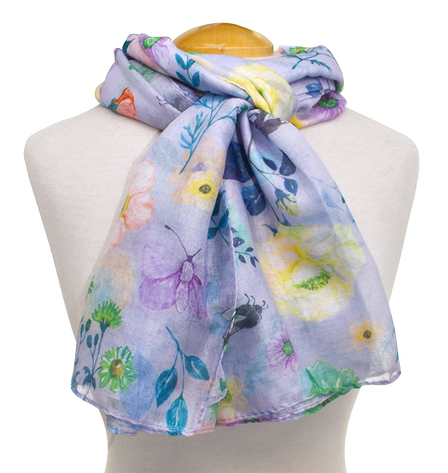 Insects & Flowers Scarf - Purple