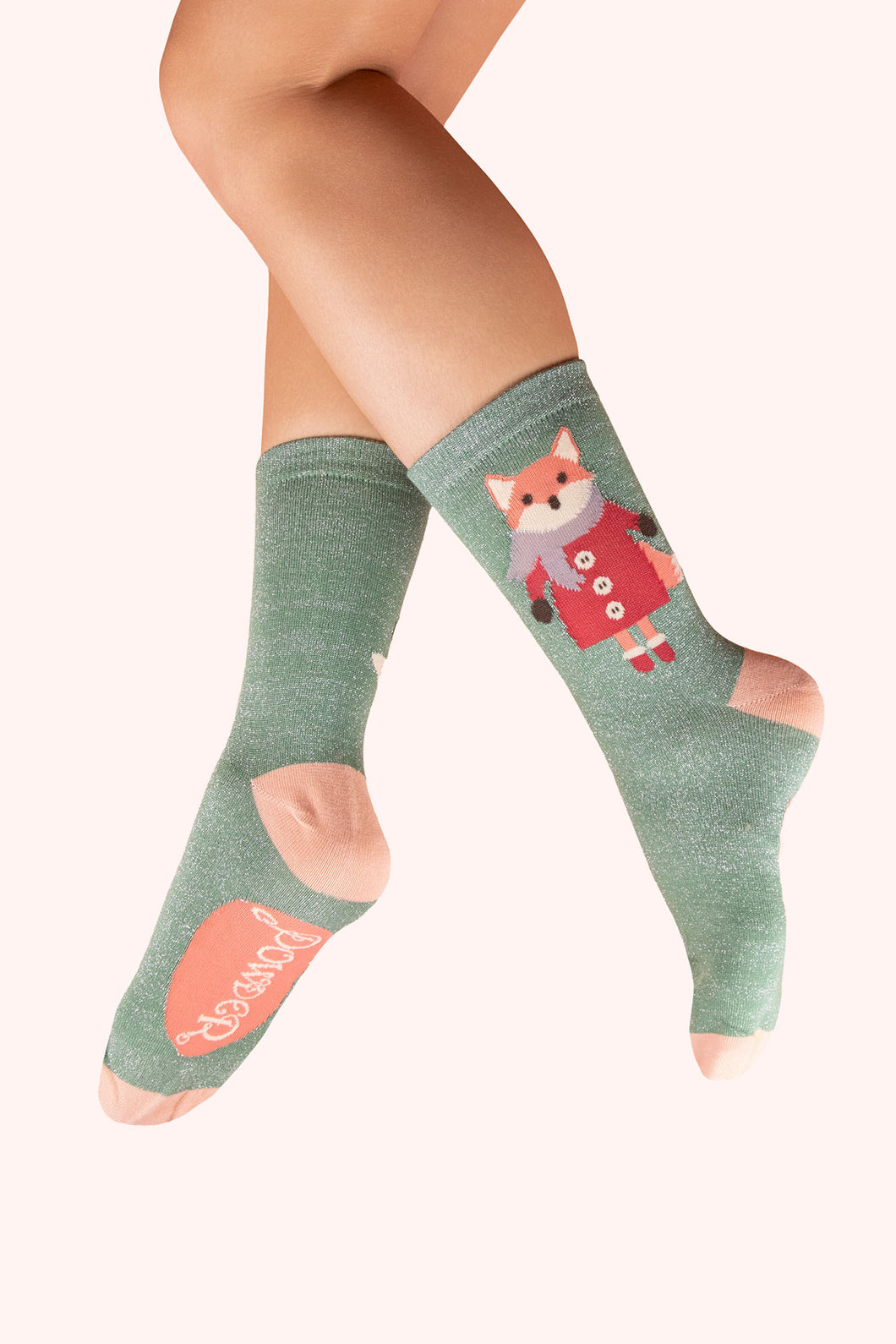 Cozy Fox Glitter Ankle Socks - Fern (Powder)
