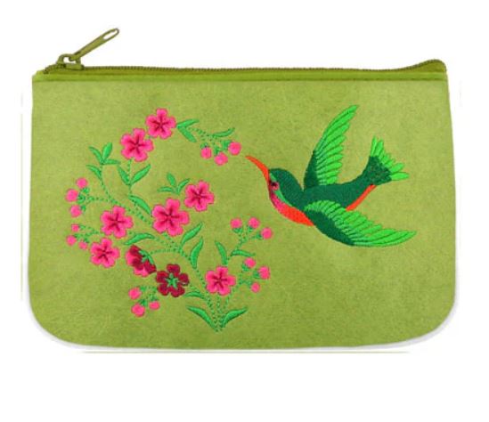 Embroidered Hummingbird Pouch