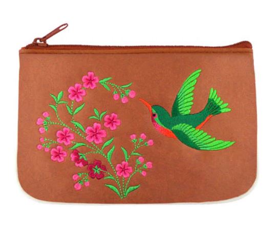Embroidered Hummingbird Pouch