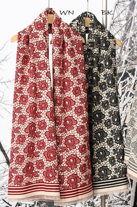 Soft Floral Lace Scarf - B/W