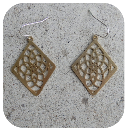 Flower Diamonds Brass Earrings - Torched