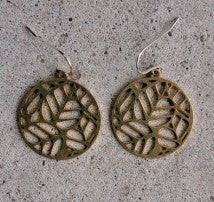 Brass Circle Leaf Earrings (Torched)