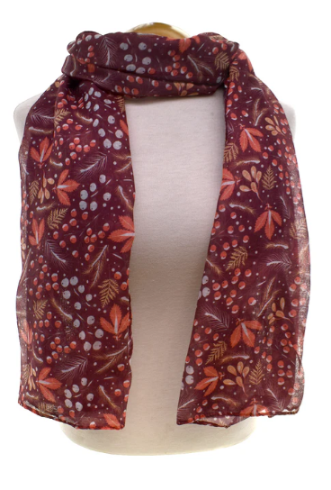 Leaf & Berry Floral Scarf - Marroon