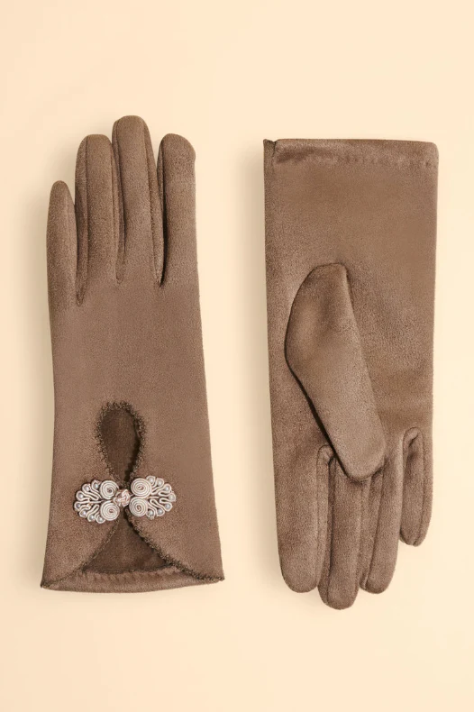 Powder Suki Faux Suede Gloves - Stone