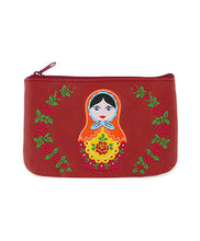 Load image into Gallery viewer, Matryoshka Embroidered Pouch - Red
