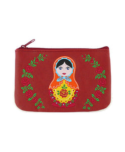 Matryoshka Embroidered Pouch - Red
