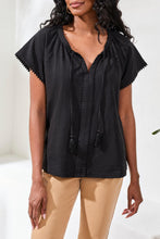 Load image into Gallery viewer, Split Neck Tassel Top - Black (Tribal)
