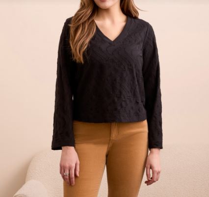 Jacquard Waves L/S V-Neck - Black (Tribal)