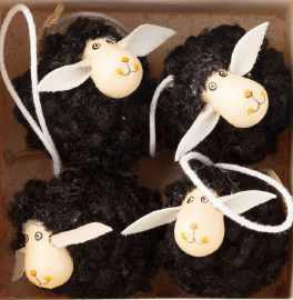 S/2 Sheep Ornaments - Black
