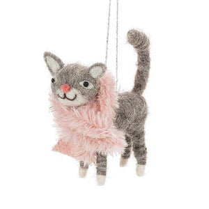 Standing Cat w/ Scarf Wool Ornament