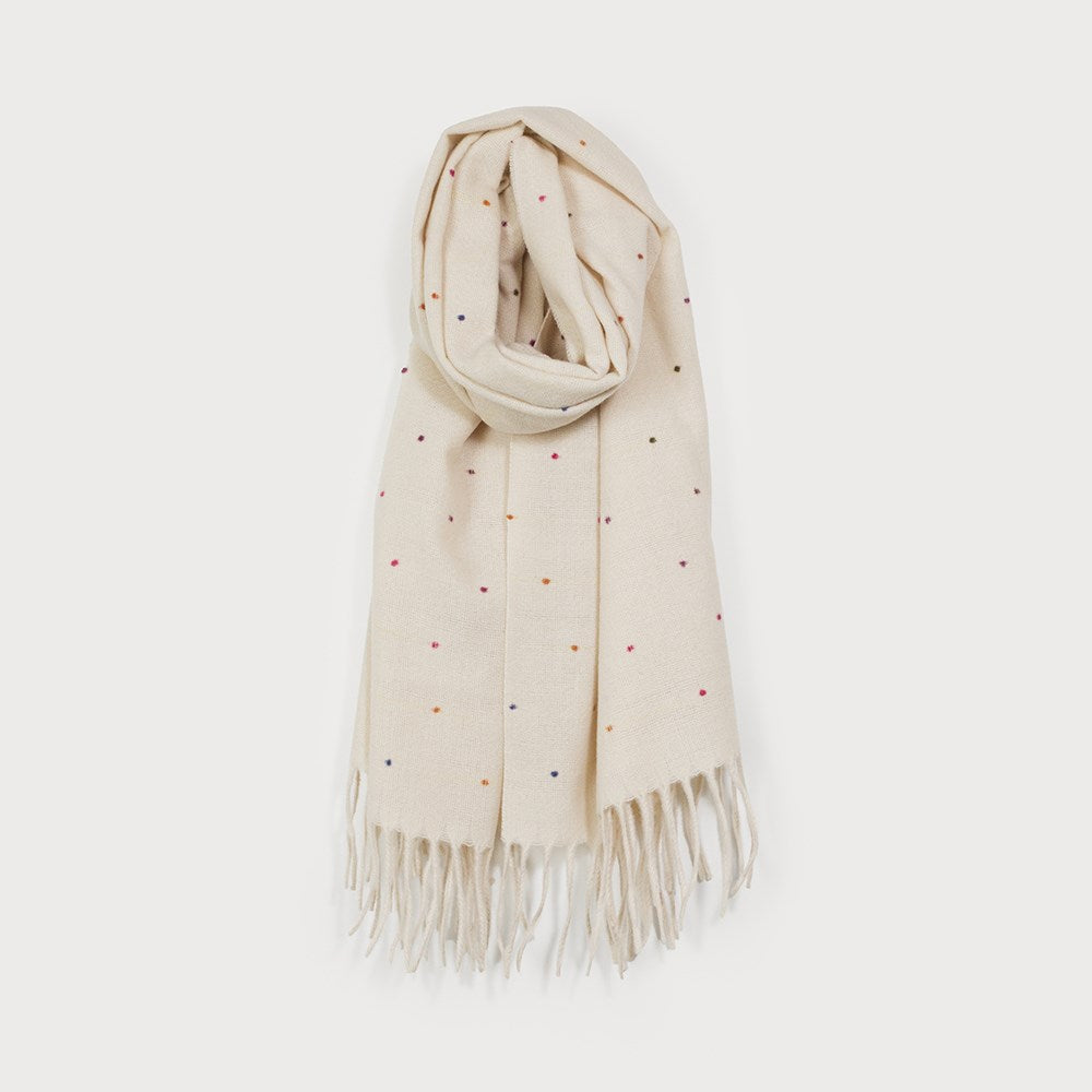 Colouful Puffs Scarf - Ivory (Caracol)