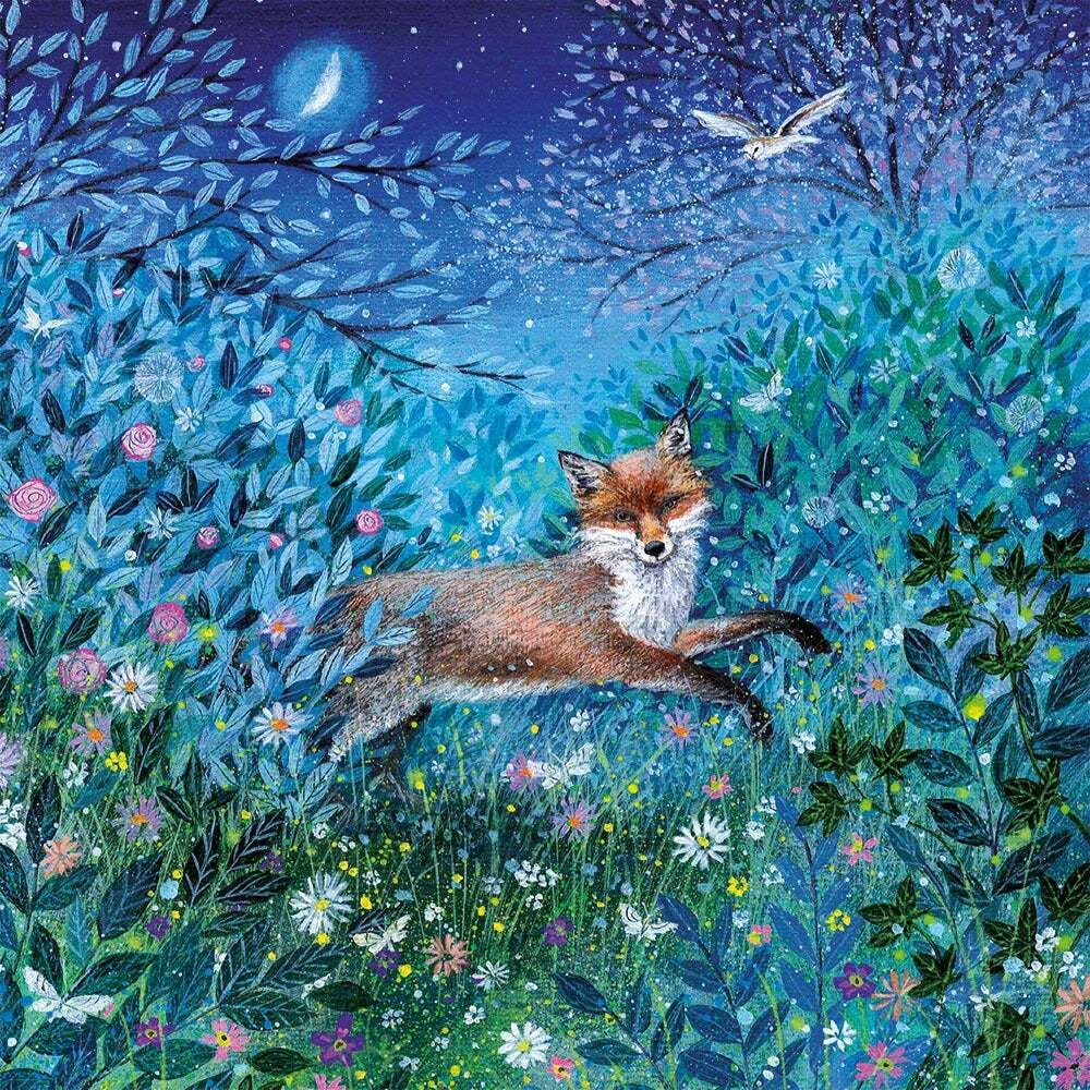 Fox in Moonlit Garden Card