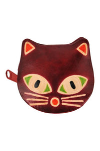 Leather Cat Zip Pouch