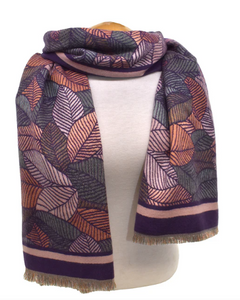 Jacquard Leaves Scarf - Purple