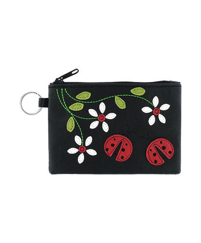 Ladybug Daisy Applique Pouch - Black