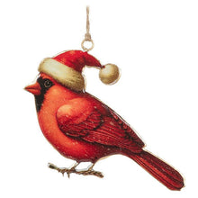 Load image into Gallery viewer, Large Cardinal in Santa Hat Metal Ornament
