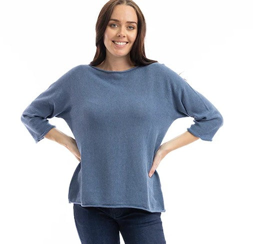 Fine Knit Boatneck Sweater - denim (Orientique)