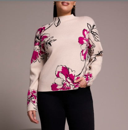 Funnel Neck Jacquard - Pink Flambe (Tribal)