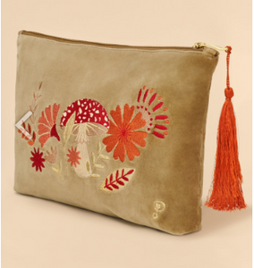 Large Tranquil Toadstool Velvet Zip Pouch