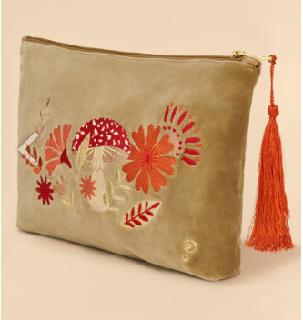Large Tranquil Toadstool Velvet Zip Pouch