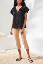 Load image into Gallery viewer, Split Neck Tassel Top - Black (Tribal)
