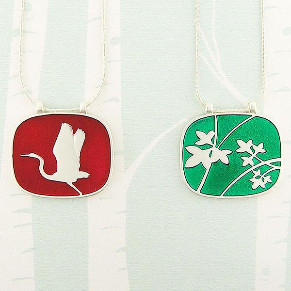 Reversible Enamel Heron Necklace