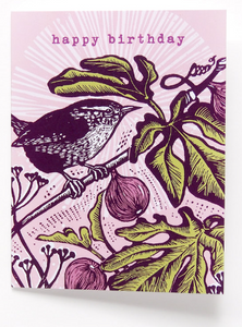 Wren Linocut Birthday Card