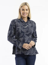 Load image into Gallery viewer, HC Button Collar Top - Navy Print (Orientique)
