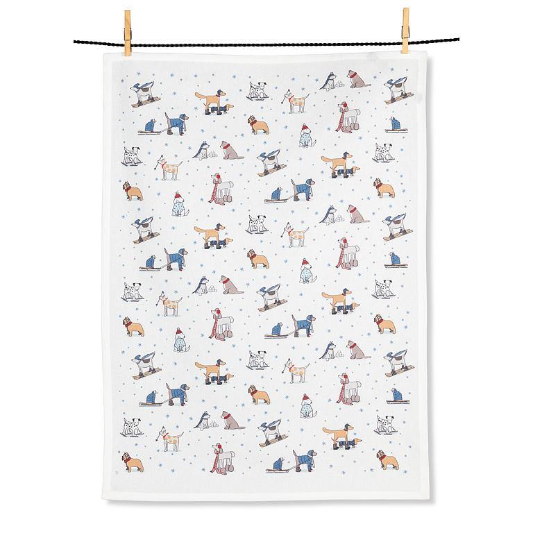 Winter Sports Dogs Tea Towel