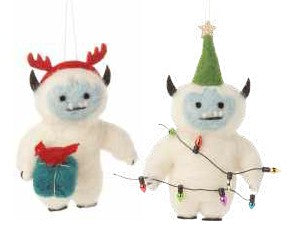 Wool Yeti Ornament - 2 Assorted