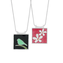 Load image into Gallery viewer, Bird/Daisy Reversible Enamel Necklace - asst
