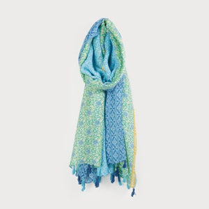 Ditzy Flower Tassel Scarf - Blue Mix