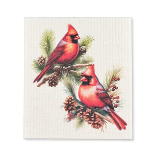Cardinals & Pinecones Swedish Dishcloth