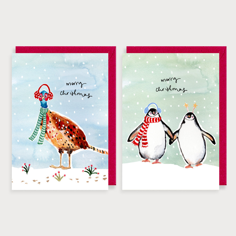 Pheasant & Penguins Christmas Card Pack/8