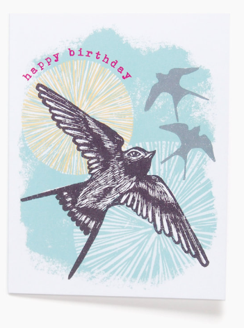 Swallows Linocut Birthday Card