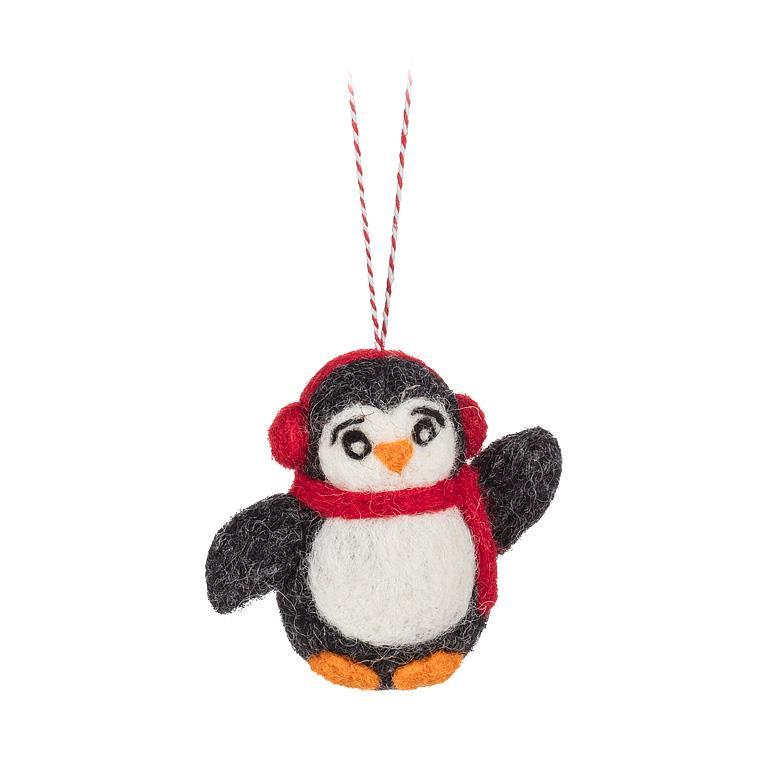 Fair Trade Wool Penguin with Ear Muffs Ornament