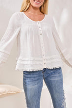 Load image into Gallery viewer, Tiered Raw Hem Waffle Blouse - Oceanpearl (Tribal)
