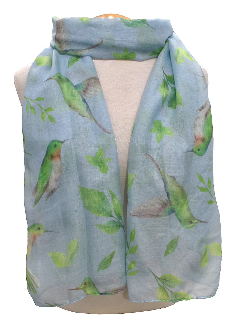 Hummingbird with Leaves Scarf - Lt. Blue