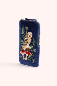 Powder Woodland Owl Embroidered Velvet Eyeglass Case