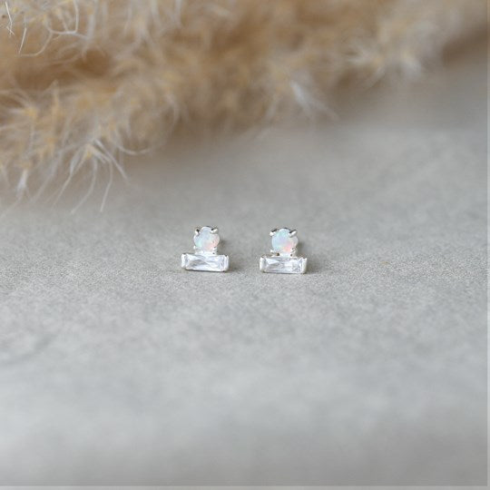 Destiny Studs - Opal & Cz - Silver Plate
