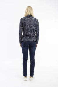 HC Button Collar Top - Navy Print (Orientique)