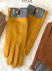 Grid Trim Button Glove - Mustard