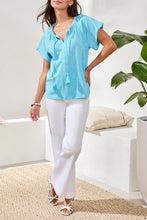 Load image into Gallery viewer, Split Neck Tassel Top - Aqua Sky (Tribal)
