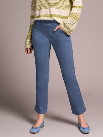 Slash Pocket Pull On Ankle Pant - Slate Blue (Tribal)