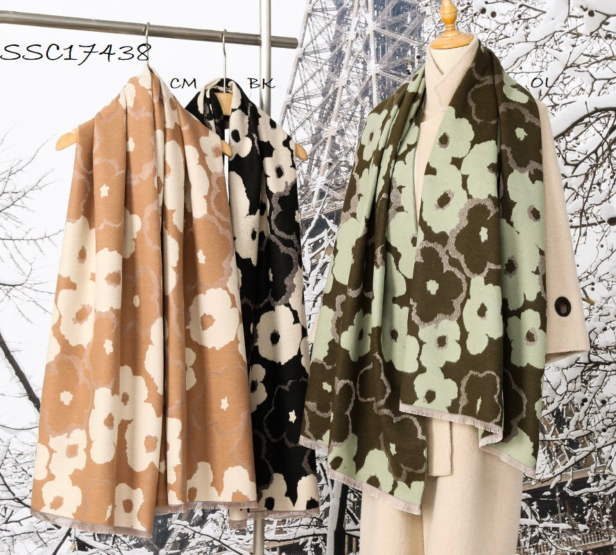Soft Flower Patch Scarf - Blk / Cream