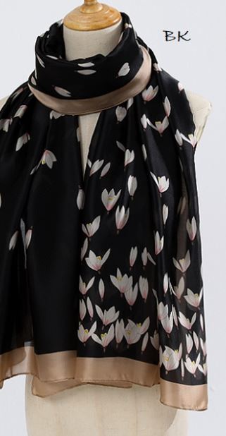 Silky Flowers Wrap - Black